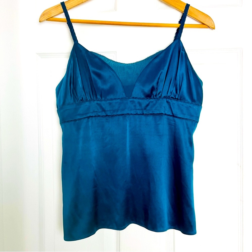 JOSEF Silk Satin Camisole Turquoise Blue Minimalist Slip Cami Y2K Style Size 6